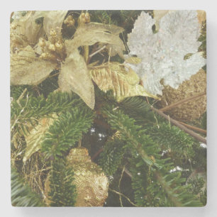 Silver and Gold Christmas Tree II Holiday Stone Coaster