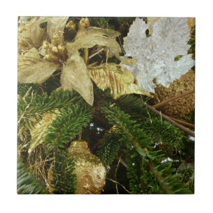 Silver and Gold Christmas Tree II Holiday Tile