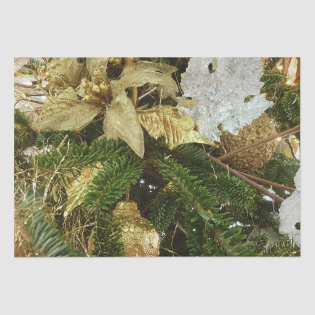 Silver and Gold Christmas Tree II Holiday Tissue Paper (Front)