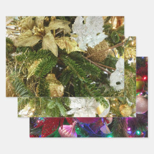 Silver and Gold Christmas Tree II Wrapping Paper Sheet