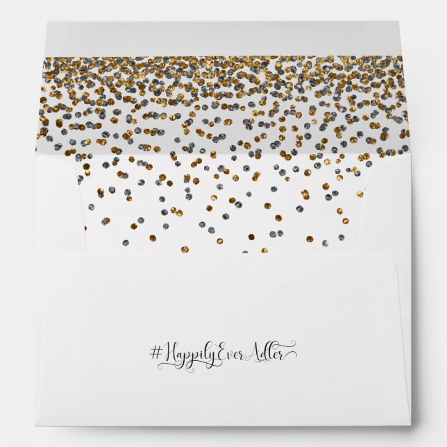 Silver and Gold Confetti Hashtag Custom Envelope (Back (Bottom))