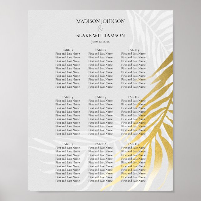 Silver and Gold Elegant Wedding Seating Chart (Front)