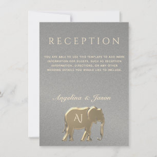Silver and Gold Elephant Wedding Reception Card