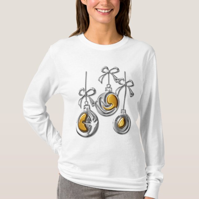 Silver and Gold Festive Christmas Baubles T-Shirt (Front)