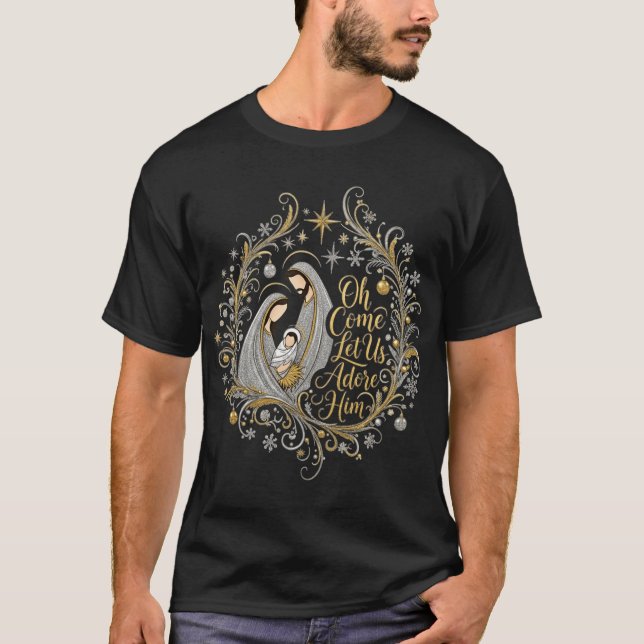 Silver and gold flourish Nativity friend retro T-Shirt (Front)