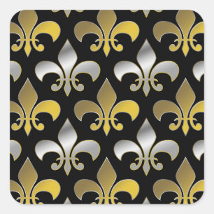 Silver and Gold Fluers-de-lis on Black Square Sticker