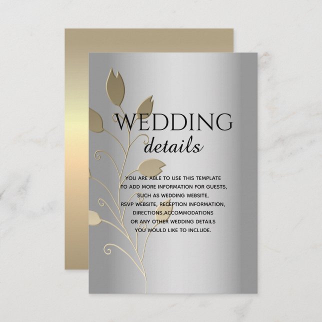 Silver and Gold Foil Floral Wedding Details Card (Front/Back)