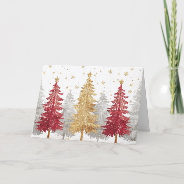 Silver and Gold Forest Christmas Trees Card (Front)