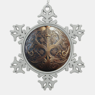 Silver And Gold Grunge Designed Snowflake Pewter Christmas Ornament