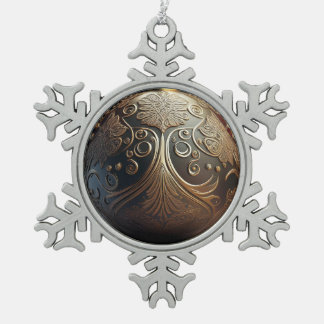 Silver And Gold Grunge Designed  Snowflake Pewter Snowflake Pewter Christmas Ornament
