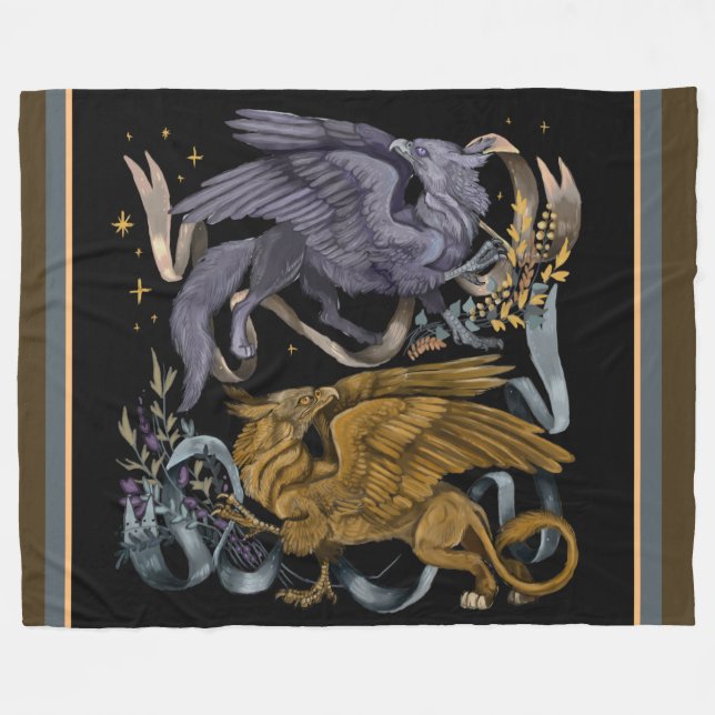 Silver and Gold Gryphon  Fleece Blanket (Front (Horizontal))