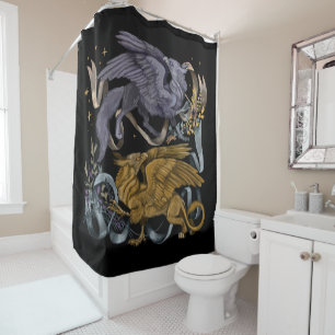 Silver and Gold Gryphon Shower Curtain