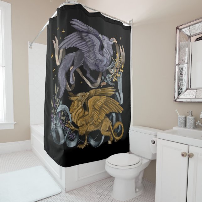 Silver and Gold Gryphon    Shower Curtain (In Situ)