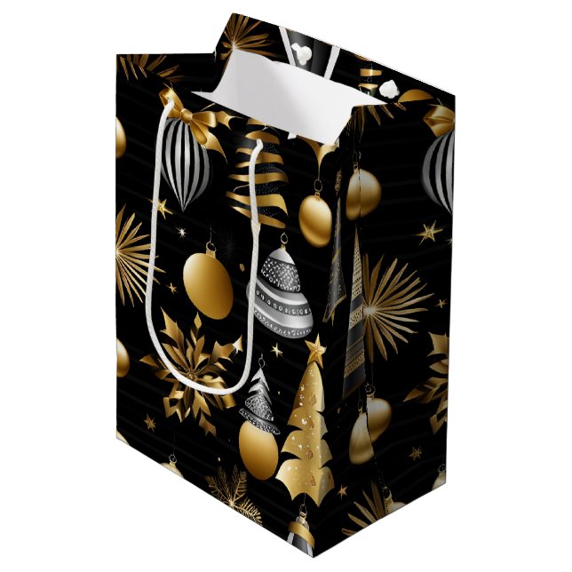 Silver And Gold Holiday Ornaments Medium Gift Bag (Front Angled)