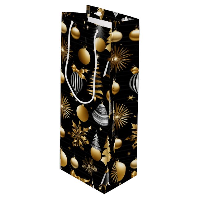 Silver And Gold Holiday Ornaments Wine Gift Bag (Front Angled)