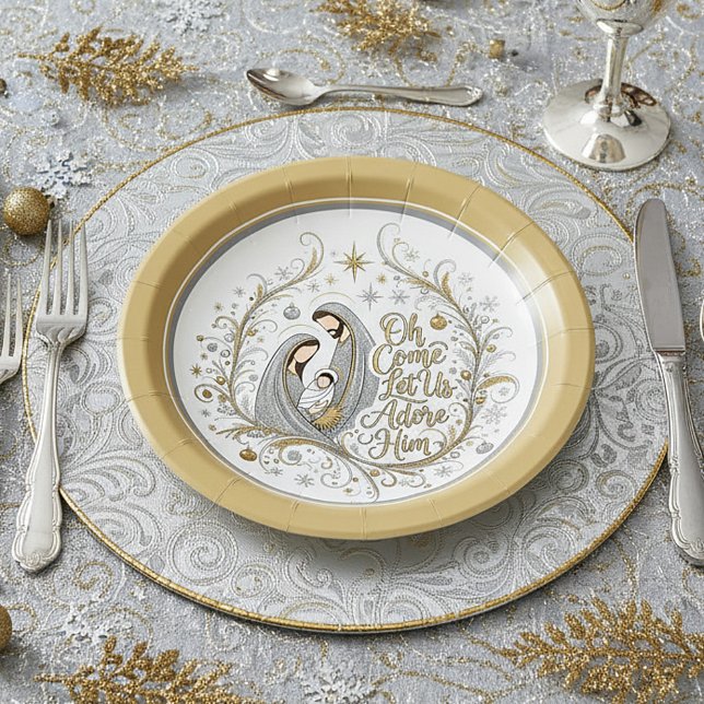 Silver and gold nativity Christmas Paper Plate (Creator Uploaded)