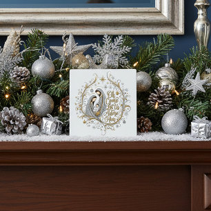 Silver and gold nativity Christmas Plaque