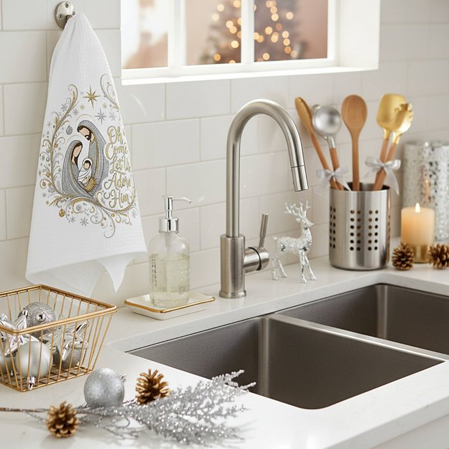 Silver and gold nativity Christmas Tea Towel (Creator Uploaded)