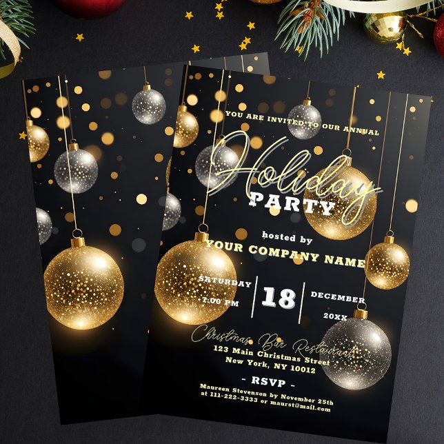 Silver and Gold Ornaments Christmas Holiday Party Invitation (Creator Uploaded)