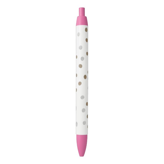 Silver and Gold Polka Dots Black Ink Pen (Front Vertical)