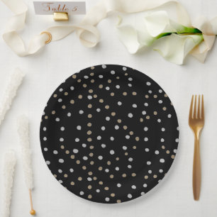 Silver and Gold Polka Dots Paper Plate