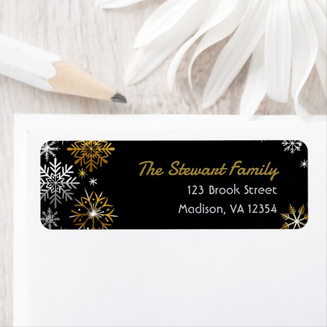 Silver and Gold Snowflake Christmas Return Address (Insitu)
