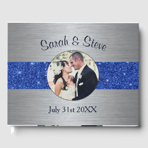 Silver and Gold Sparkle Photo Wedding Guest Book