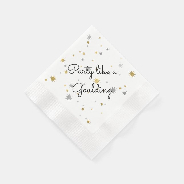 Silver and Gold Starburst New Year Custom Party Napkin (Corner)
