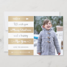 Silver and Gold Stripe Merry Christmas Photo Card