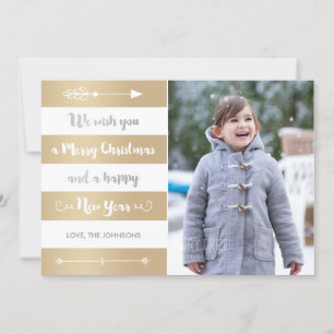 Silver and Gold Stripe Merry Christmas Photo Card