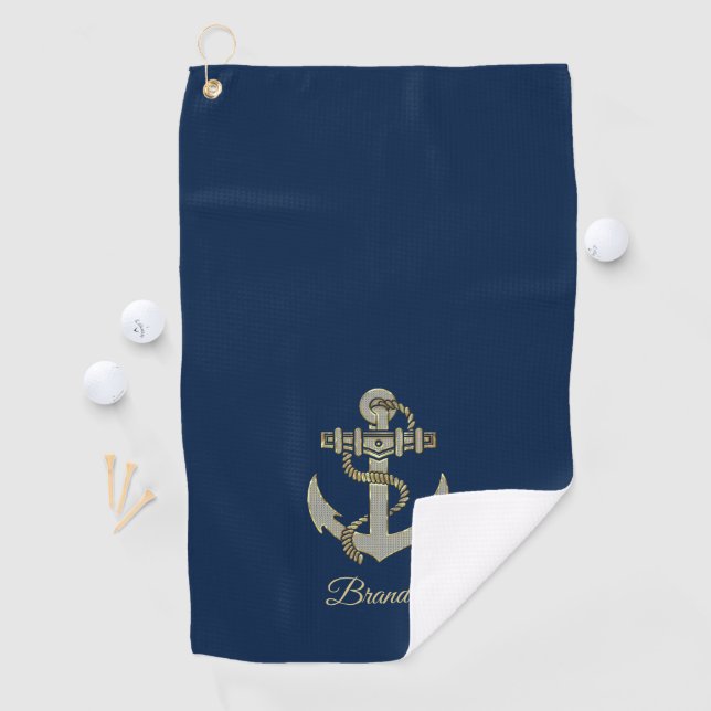 Silver and gold tone nautical boat anchor fleece b golf towel (InSitu)