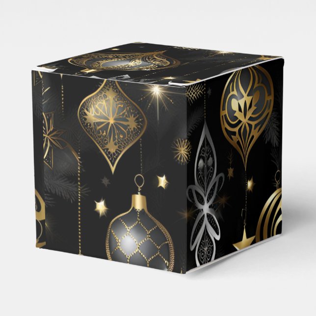 Silver And Gold Traditional Ornaments Cube Favour Box (Front Side)