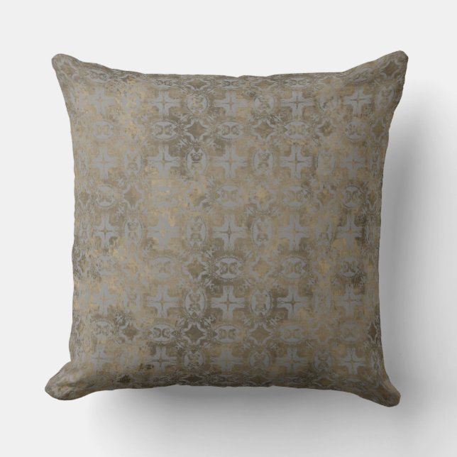 Silver and Gold Vintage Pattern Cushion (Front)