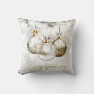 Silver and Golden Christmas Balls & Bows Cushion