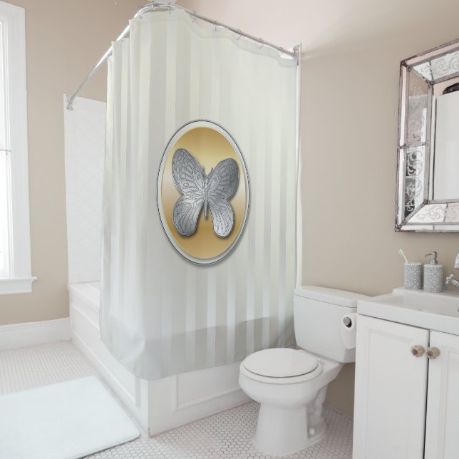 Silver and golden effect butterfly bg3 shower curtain (In Situ)