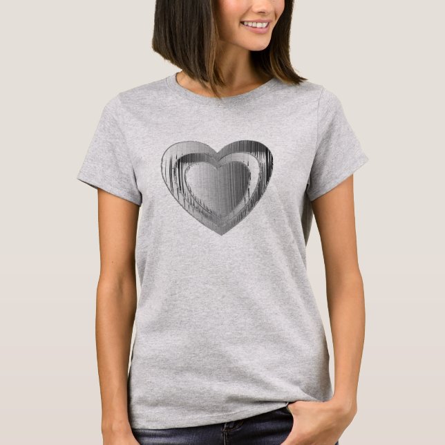 Silver and Graphite Grey Textured Heart T-Shirt (Front)