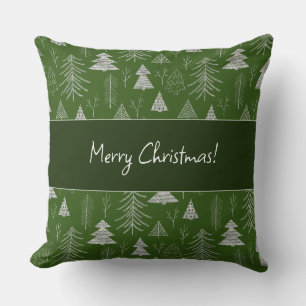 Silver and Green Christmas Tree Forest Pattern Cushion