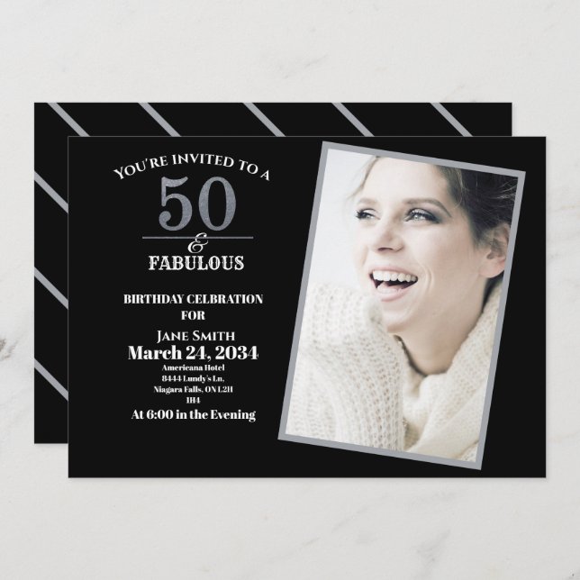 Silver and Grey 50th and Fabulous Birthday Party Invitation (Front/Back)