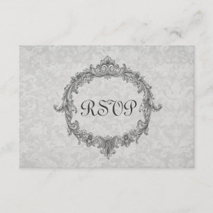 Silver and Grey Damask RSVP Wedding Response Card