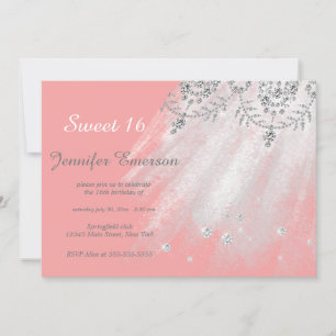Silver and Grey Dress Glitter Sweet Sixteen Invitation