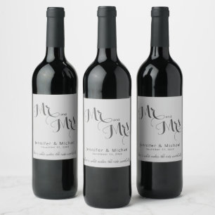Silver and Grey Elegant Wedding Wine Label