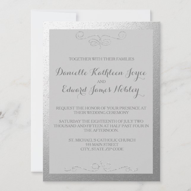 Silver and Grey Foil Wedding Invitations (Front)