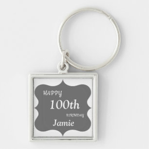 Silver and Grey Happy 100th Birthday personalised Key Ring