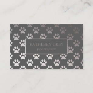 Silver And Grey Paw Print Pattern   Dog Walker Business Card
