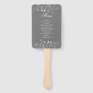 Silver and Grey Wedding Menus Hand Fan