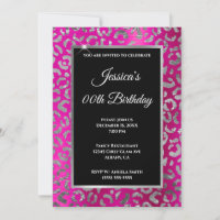 Silver and Hot Pink Leopard Foil Birthday