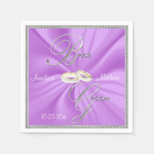 Silver and Lavender Satin Wedding Napkin