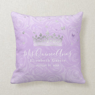 Silver and Light Purple Roses Mis Quince Anos Cushion