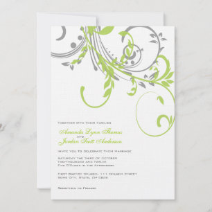Silver and Lime Double Floral Wedding Invitation