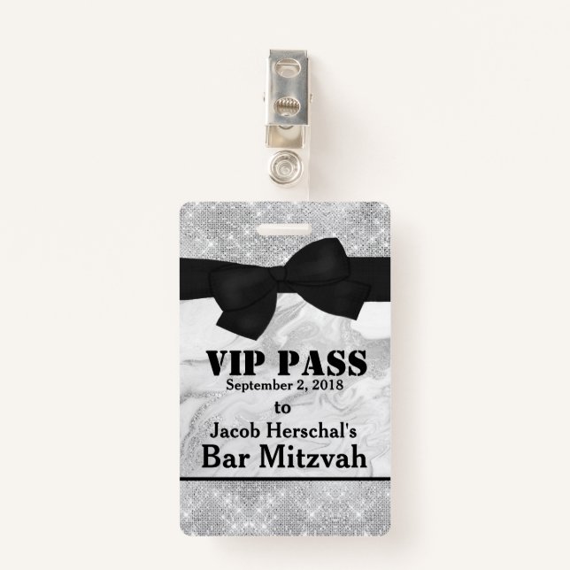 Silver and Marble VIP Party Badge ID Badge (Front with Clip)